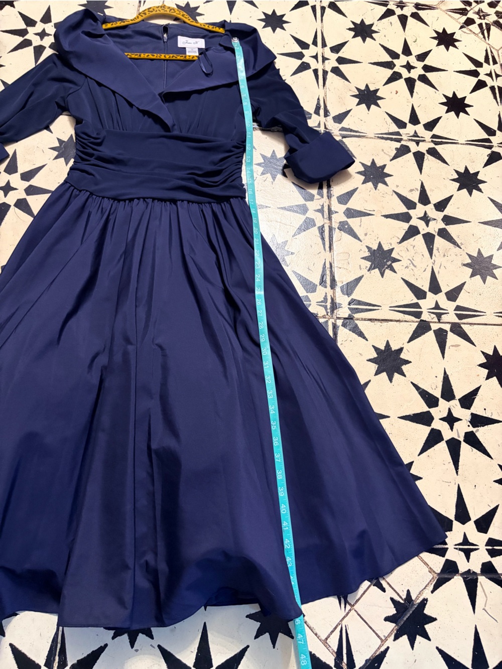 Jessica Navy Midi Dress with Rouched Waist - Picture 6 of 6